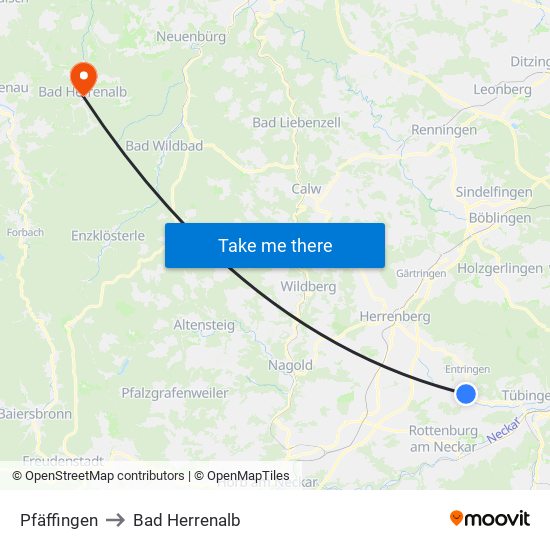 Pfäffingen to Bad Herrenalb map