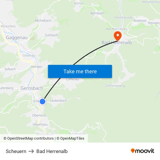 Scheuern to Bad Herrenalb map