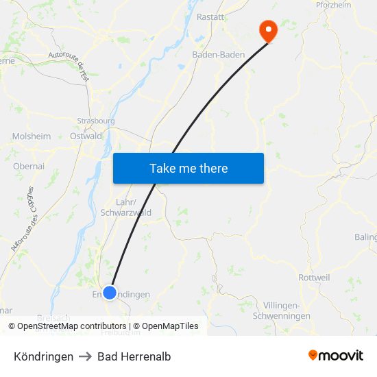 Köndringen to Bad Herrenalb map