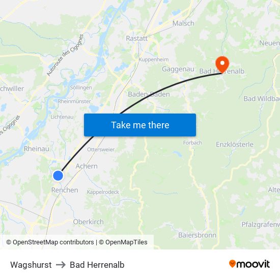 Wagshurst to Bad Herrenalb map
