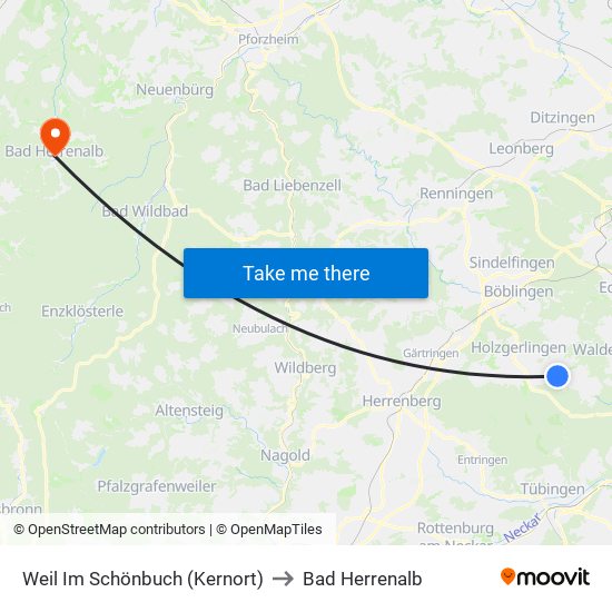 Weil Im Schönbuch (Kernort) to Bad Herrenalb map