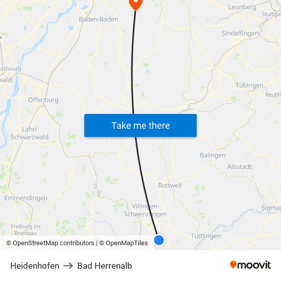 Heidenhofen to Bad Herrenalb map