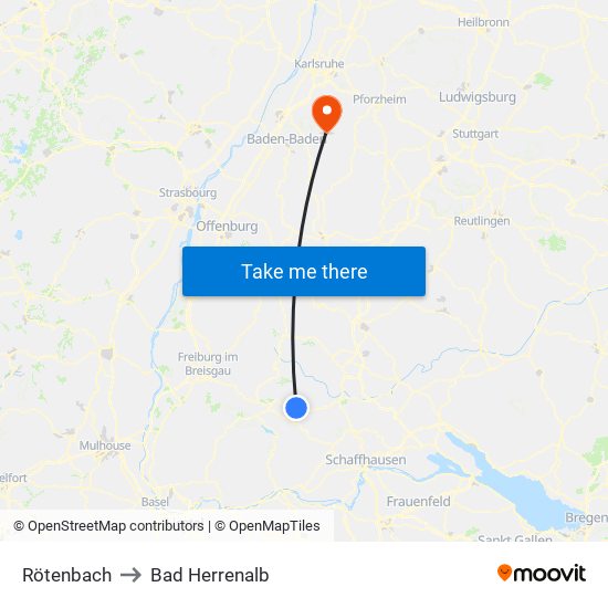 Rötenbach to Bad Herrenalb map