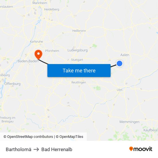 Bartholomä to Bad Herrenalb map
