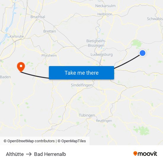 Althütte to Bad Herrenalb map