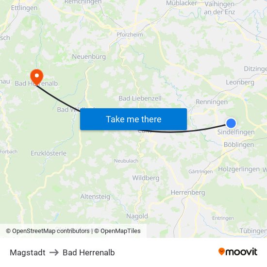 Magstadt to Bad Herrenalb map