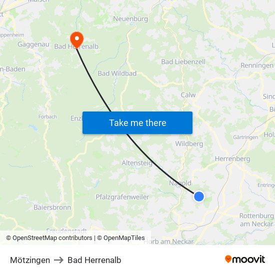 Mötzingen to Bad Herrenalb map