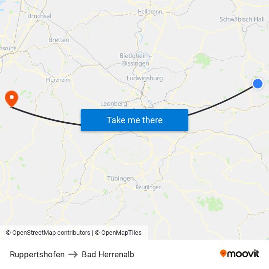Ruppertshofen to Bad Herrenalb map