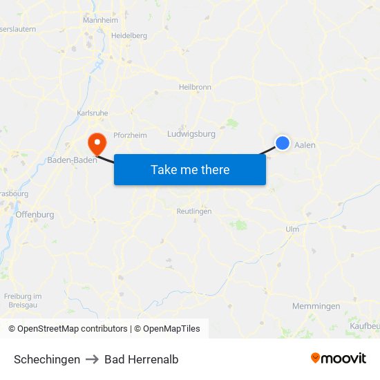 Schechingen to Bad Herrenalb map