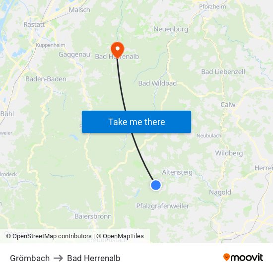 Grömbach to Bad Herrenalb map