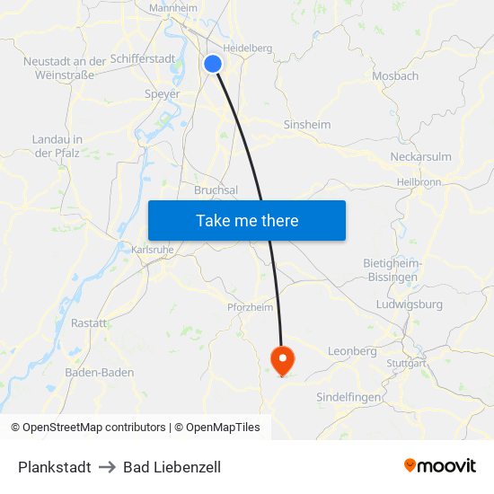 Plankstadt to Bad Liebenzell map