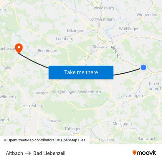 Altbach to Bad Liebenzell map