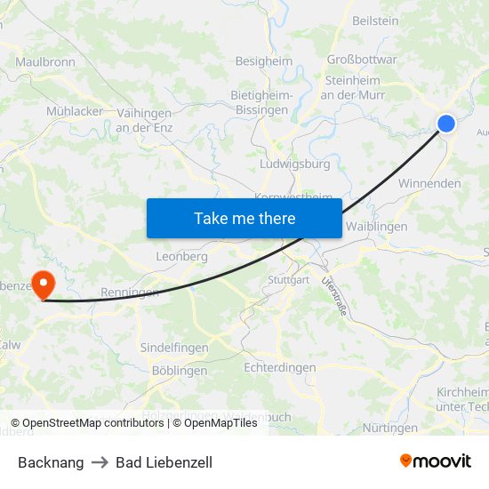 Backnang to Bad Liebenzell map