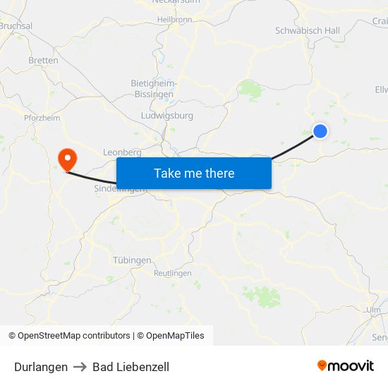 Durlangen to Bad Liebenzell map