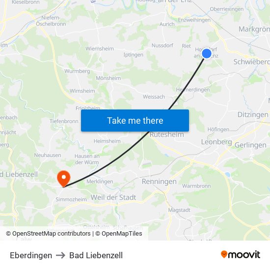 Eberdingen to Bad Liebenzell map