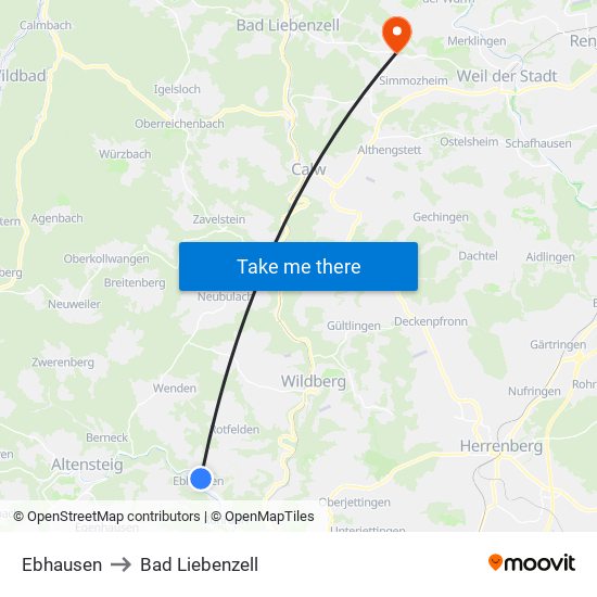 Ebhausen to Bad Liebenzell map