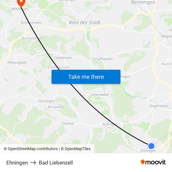 Ehningen to Bad Liebenzell map