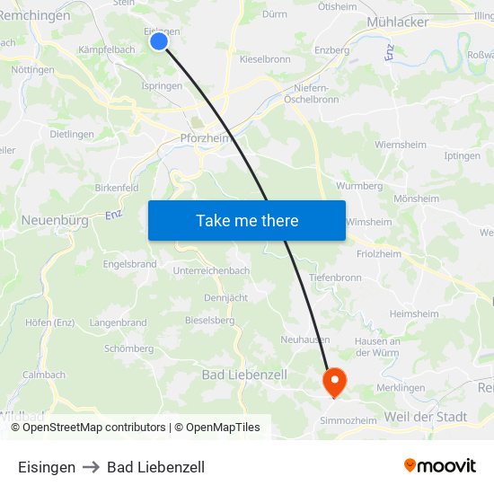 Eisingen to Bad Liebenzell map