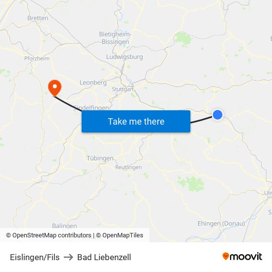 Eislingen/Fils to Bad Liebenzell map