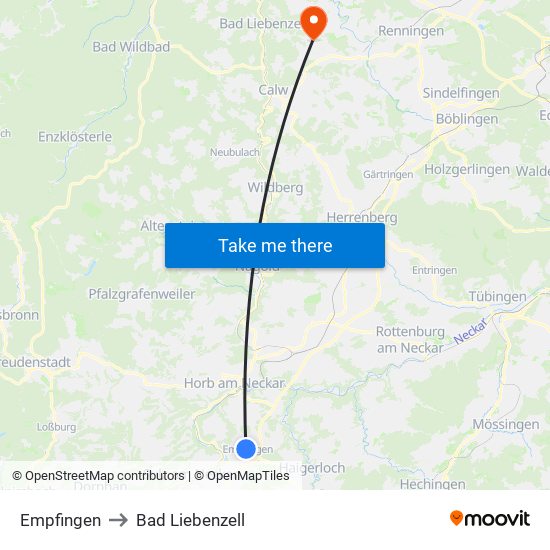 Empfingen to Bad Liebenzell map