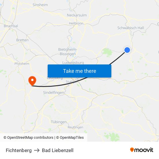 Fichtenberg to Bad Liebenzell map