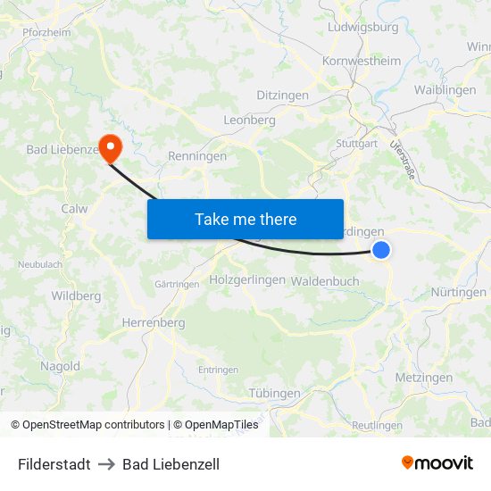 Filderstadt to Bad Liebenzell map