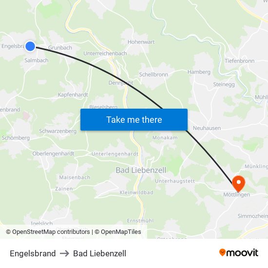 Engelsbrand to Bad Liebenzell map