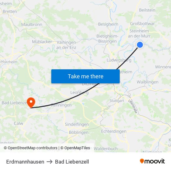 Erdmannhausen to Bad Liebenzell map