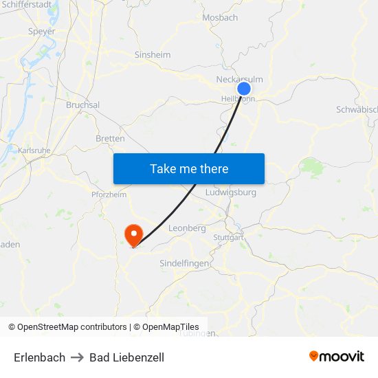 Erlenbach to Bad Liebenzell map