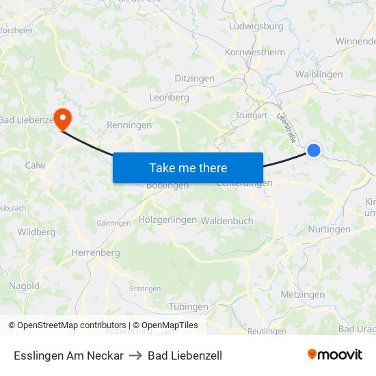 Esslingen Am Neckar to Bad Liebenzell map