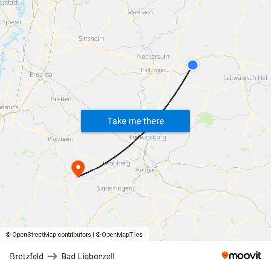 Bretzfeld to Bad Liebenzell map