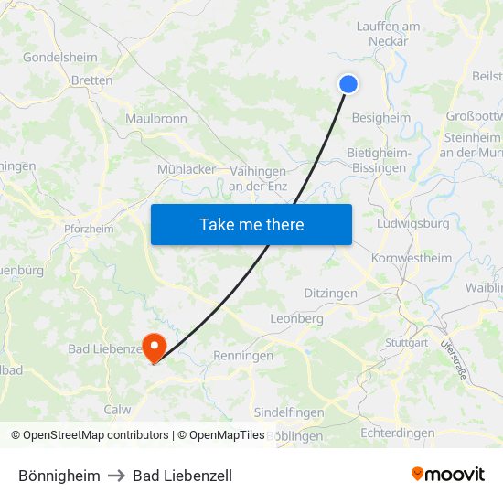 Bönnigheim to Bad Liebenzell map