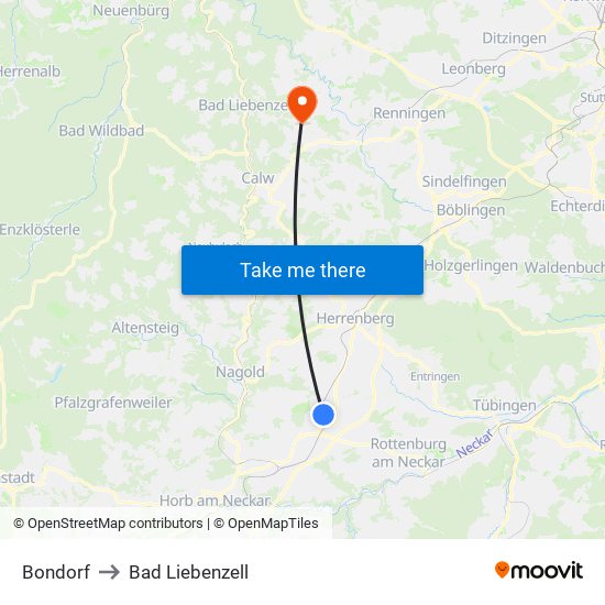 Bondorf to Bad Liebenzell map