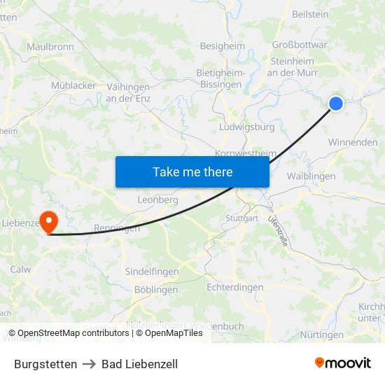 Burgstetten to Bad Liebenzell map