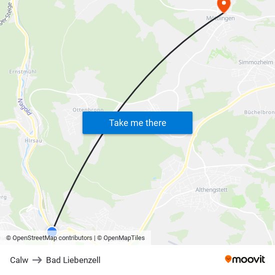 Calw to Bad Liebenzell map
