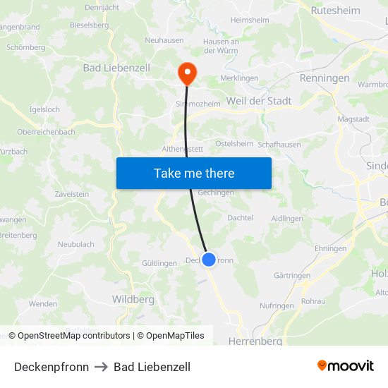 Deckenpfronn to Bad Liebenzell map