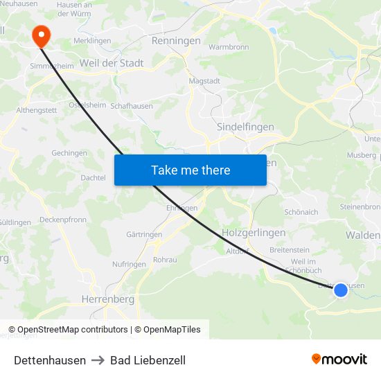 Dettenhausen to Bad Liebenzell map