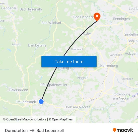 Dornstetten to Bad Liebenzell map