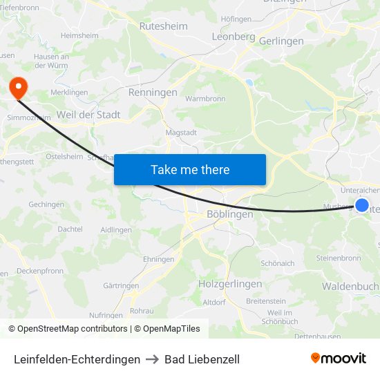 Leinfelden-Echterdingen to Bad Liebenzell map