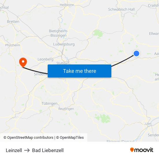 Leinzell to Bad Liebenzell map