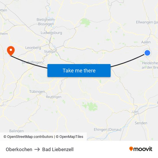 Oberkochen to Bad Liebenzell map