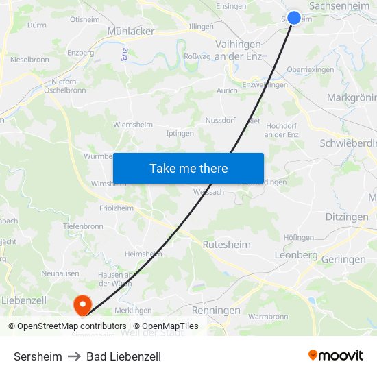 Sersheim to Bad Liebenzell map