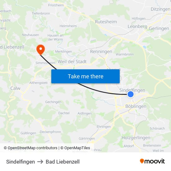 Sindelfingen to Bad Liebenzell map