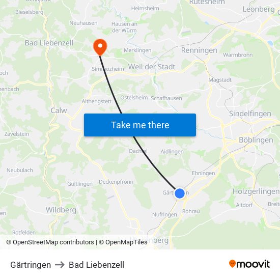 Gärtringen to Bad Liebenzell map