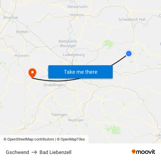 Gschwend to Bad Liebenzell map