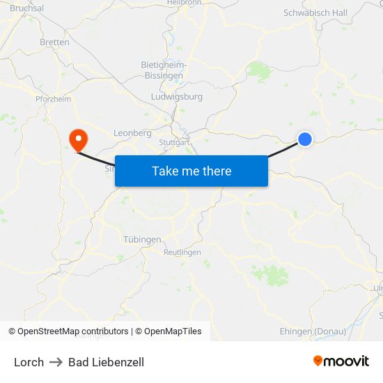 Lorch to Bad Liebenzell map