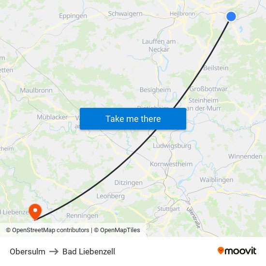 Obersulm to Bad Liebenzell map