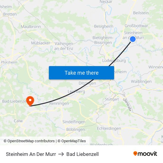 Steinheim An Der Murr to Bad Liebenzell map