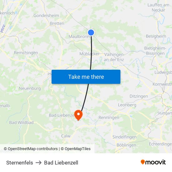 Sternenfels to Bad Liebenzell map