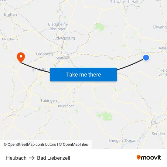 Heubach to Bad Liebenzell map